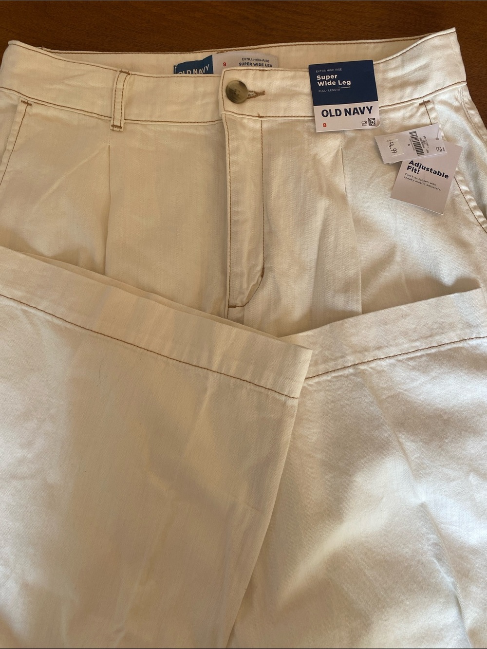 Old Navy 8 Adjustable fit Extra High Rise Super Wide-Leg Pants Cream Off White